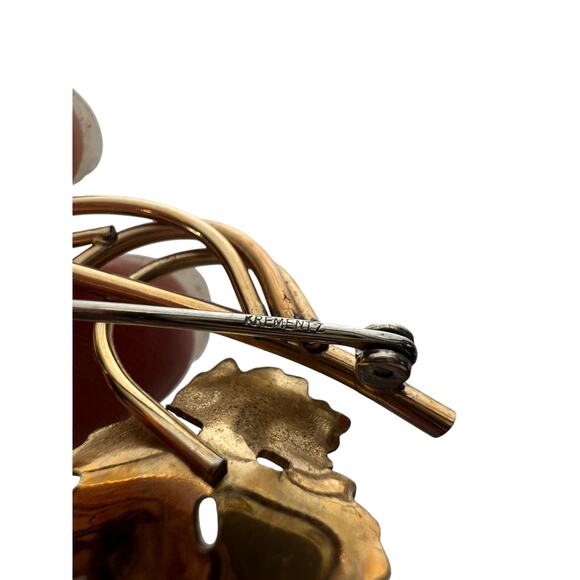 Vintage Krementz Pearl Grapes and Grape Leaf Vine Gold Overlay Brooch & Earrings - Picture 8 of 9